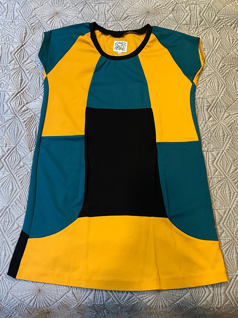 Amanda Valentine Colorblock Tunic Dress in Teal, Mustard & Black